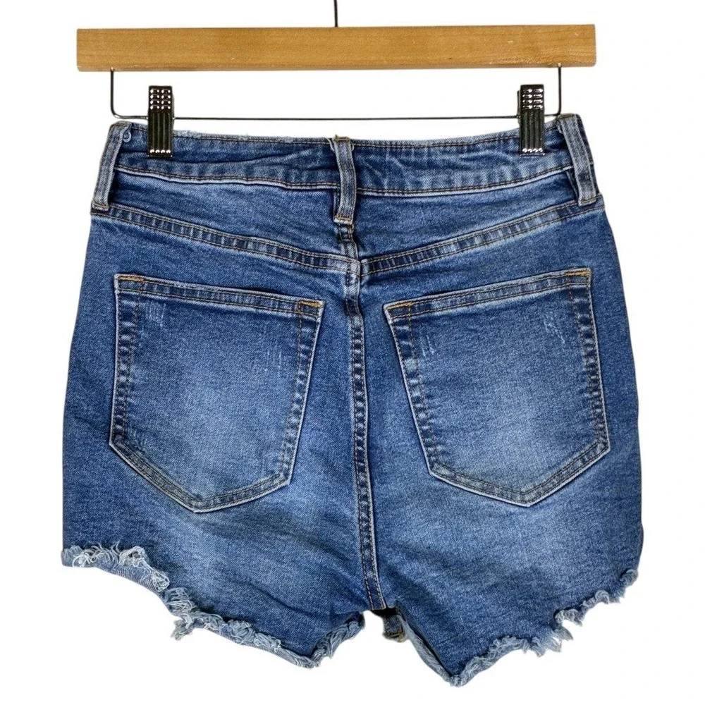 We The Free Distressed Raw Hem Denim Shorts Medium Wash Festival Boho Size 25